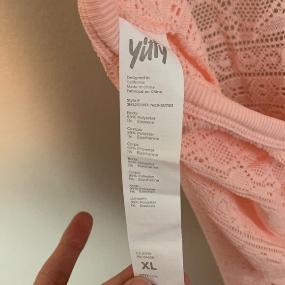 Yitty Lizzo Knit Slip Flare Leg Pink Blush Crochet Festival Jumpsuit Size XL - Picture 5 of 6